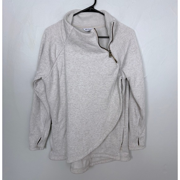 Athleta Cozy Karma Asymmetrical Pullover Sweatshirt Light Gray Casual Size Large - Picture 2 of 9